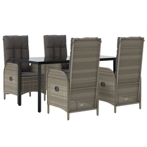 Set comedor jardín 5 pzas y cojines ratán sintético negro gris M 3