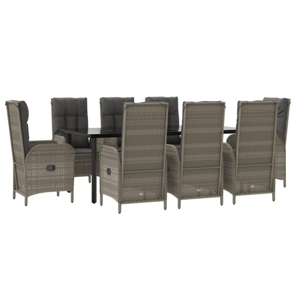 Set comedor jardín 9 pzas y cojines ratán sintético negro gris M 3