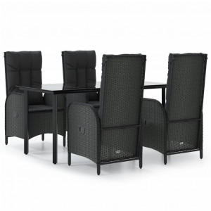 Set de muebles jardín 5 pzas con cojines ratán sintético negro H