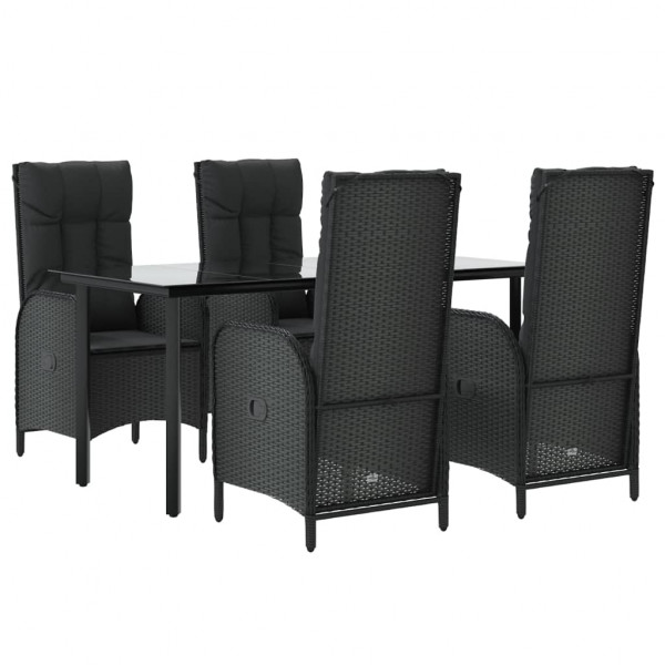 5 pcs conjunto de jantar p/ jardim c/ almofadões vime PE preto M 3