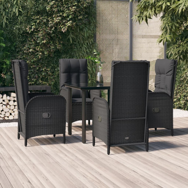 Set de muebles jardín 5 pzas con cojines ratán sintético negro D
