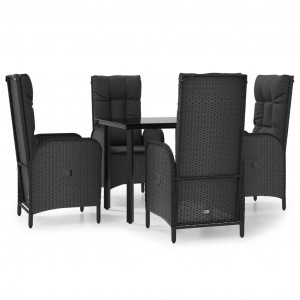 5 pcs conjunto de jantar p/ jardim c/ almofadões vime PE preto H