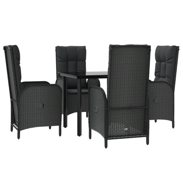 5 pcs conjunto de jantar p/ jardim c/ almofadões vime PE preto M 3