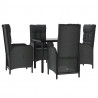 5 pcs conjunto de jantar p/ jardim c/ almofadões vime PE preto 3