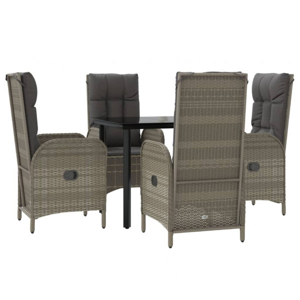 Set comedor jardín 5 pzas y cojines ratán sintético negro gris M 3