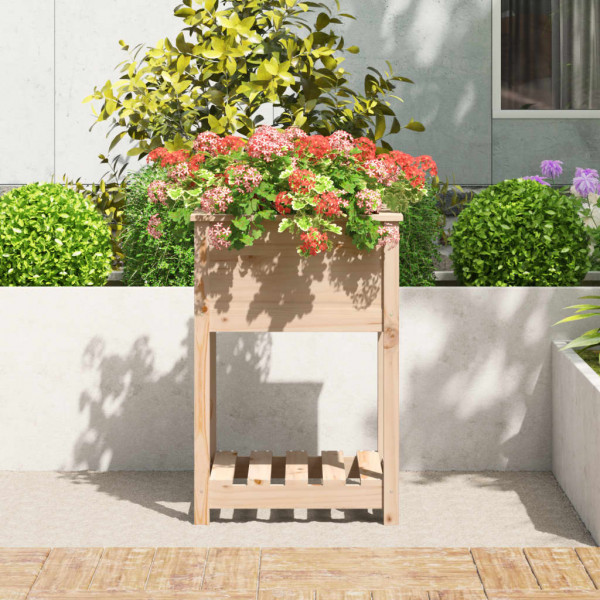 Jardinera con estante de madera maciza de pino 54x54x81 cm M 3