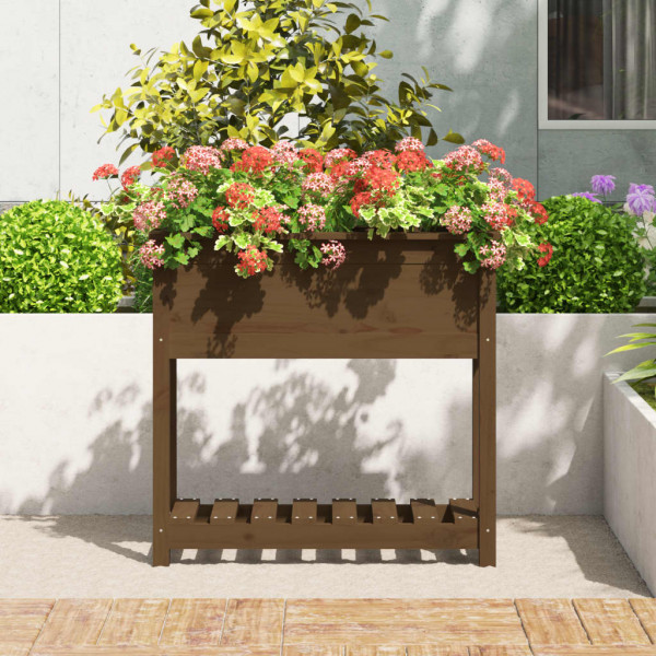 Jardinera con estante madera maciza pino marrón 82.5x34.5x81 cm M 3