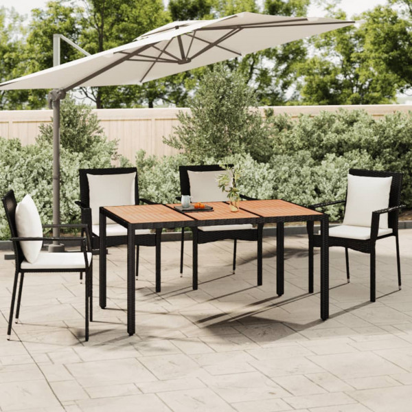 Mesa de jardín ratán PE negro y superficie madera maciza acacia D