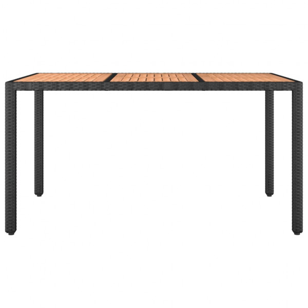 Mesa de jardín ratán PE negro y superficie madera maciza acacia M 3