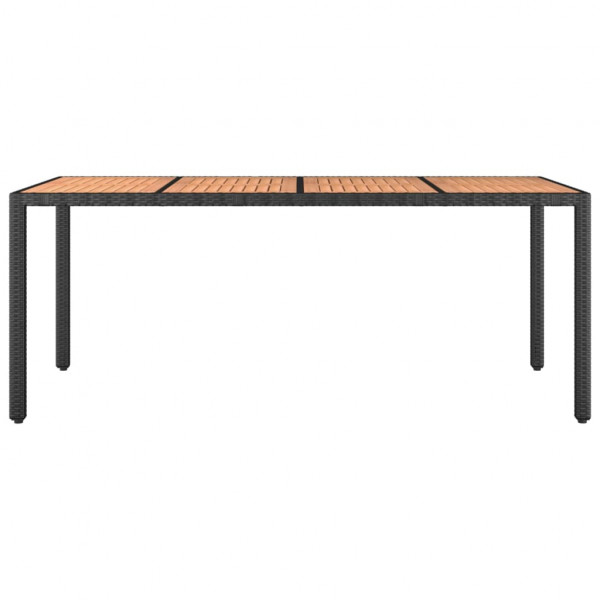 Mesa de jardín ratán PE negro y superficie madera maciza acacia M 3