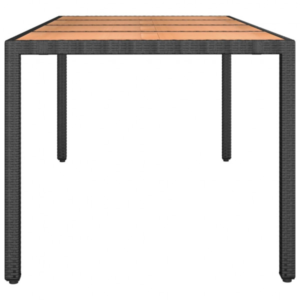 Mesa de jardín ratán PE negro y superficie madera maciza acacia M 4