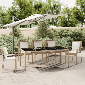 Mesa de jardín ratán beige y superficie de vidrio templado H