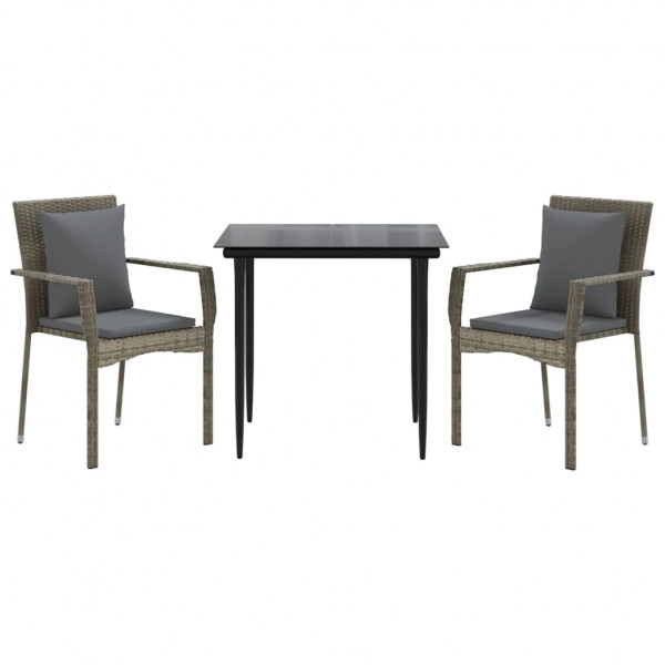 Set comedor jardín 3 pzas y cojines ratán sintético negro gris M 3