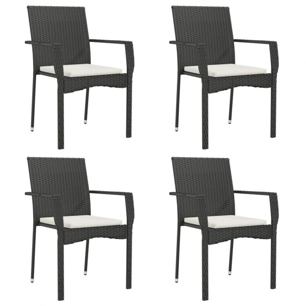 5 pcs conjunto de jantar p/ jardim c/ almofadões vime PE preto M 4