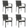 5 pcs conjunto de jantar p/ jardim c/ almofadões vime PE preto 4