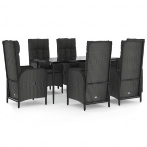 Set de comedor de jardín 7 pzas y cojines ratán sintético negro H