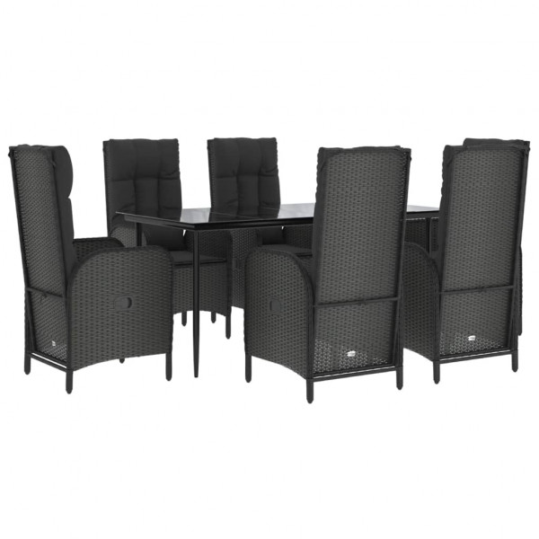 Set de comedor de jardín 7 pzas y cojines ratán sintético negro M 3