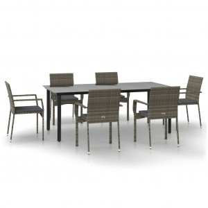 Set comedor jardín 7 pzas y cojines ratán sintético negro gris H