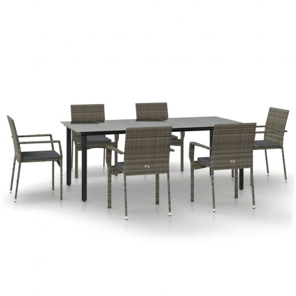 Set comedor jardín 7 pzas y cojines ratán sintético negro gris M 2
