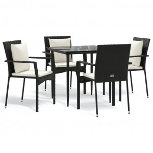 Set de muebles jardín 5 pzas con cojines ratán sintético negro H