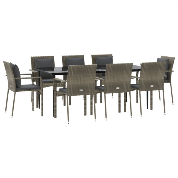 Set comedor jardín 9 pzas y cojines ratán sintético negro gris M 3