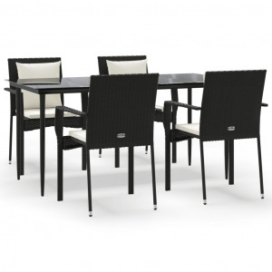 Set de muebles jardín 5 pzas con cojines ratán sintético negro H