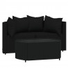 3 pcs conjunto lounge de jardim c/ almofadões vime PE preto 2