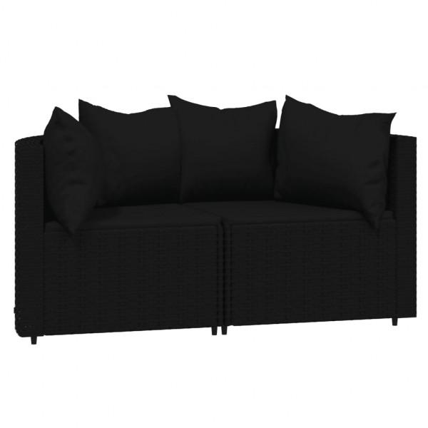 3 pcs conjunto lounge de jardim c/ almofadões vime PE preto M 3