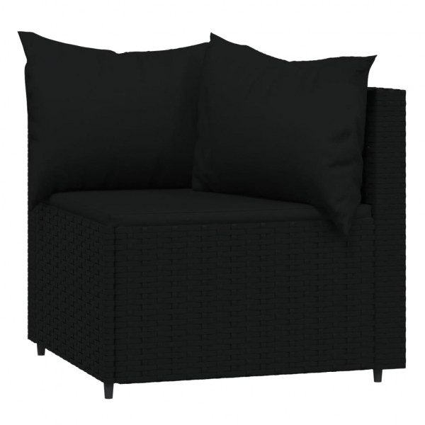 3 pcs conjunto lounge de jardim c/ almofadões vime PE preto M 4