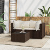 Set muebles de jardín 3 piezas y cojines ratán sintético marrón 5