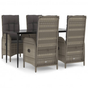 Set comedor jardín 5 pzas y cojines ratán sintético negro gris H