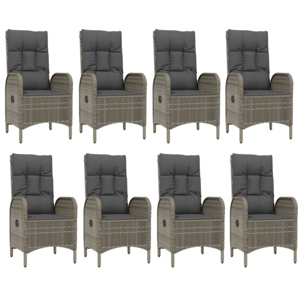 9 pcs conjunto jantar jardim c/ almofadões vime PE preto/cinza M 4