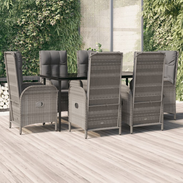 Set comedor jardín 7 pzas y cojines ratán sintético negro gris D