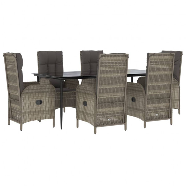 Set comedor jardín 7 pzas y cojines ratán sintético negro gris M 3