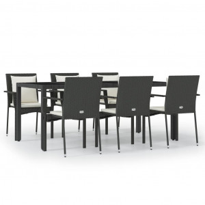 Set de comedor de jardín 7 pzas y cojines ratán sintético negro H