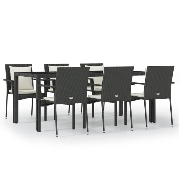 Set de comedor de jardín 7 pzas y cojines ratán sintético negro M 2