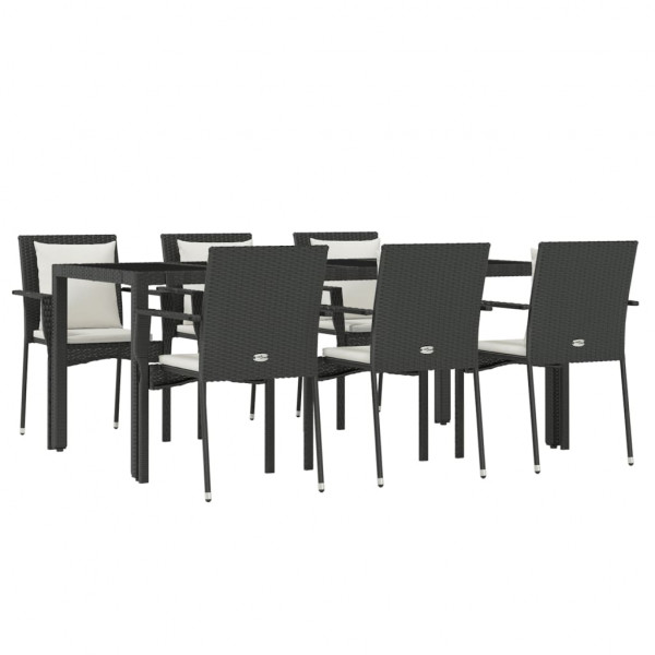Set de comedor de jardín 7 pzas y cojines ratán sintético negro M 3