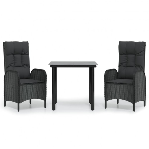Set comedor de jardín 3 pzas con cojines ratán sintético negro M 2