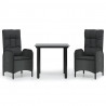 Set comedor de jardín 3 pzas con cojines ratán sintético negro 2