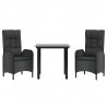 Set comedor de jardín 3 pzas con cojines ratán sintético negro 3