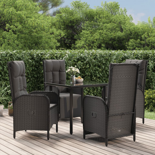 Set de muebles jardín 5 pzas con cojines ratán sintético negro D