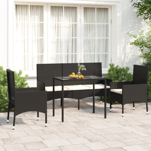 4 pcs conjunto lounge de jardim c/ almofadões vime PE preto D