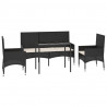 4 pcs conjunto lounge de jardim c/ almofadões vime PE preto 3