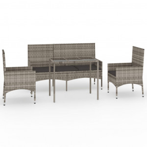 Set de muebles de jardín 4 pzas y cojines ratán sintético gris H