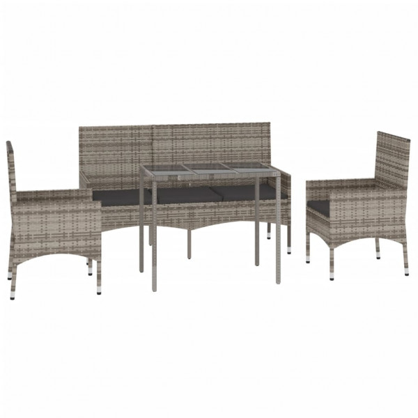 4 pcs conjunto lounge de jardim c/ almofadões vime PE cinzento M 3