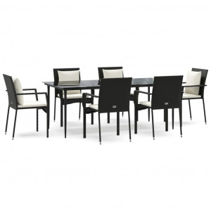Set de comedor de jardín 7 pzas y cojines ratán sintético negro H