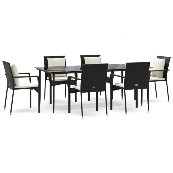 Set de comedor de jardín 7 pzas y cojines ratán sintético negro M 2