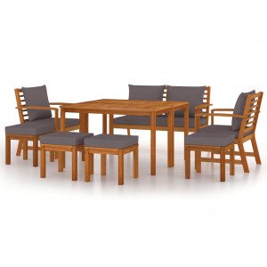 Juego comedor jardín con cojines 9 piezas madera maciza acacia H