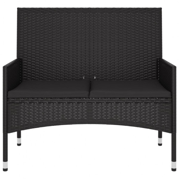 Banco de jardim de 2 lugares com almofadões vime PE preto M 3