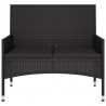 Banco de jardín de 2 plazas con cojines ratán sintético negro 3